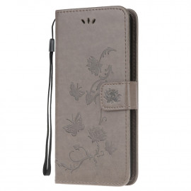 Bloemen Book Case Motorola Moto G9 Play Hoesje - Grijs