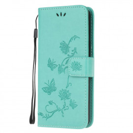 Bloemen Book Case Motorola Moto G9 Play Hoesje - Cyan