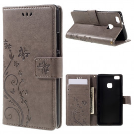 Coverup Bloemen & Vlinders Book Case - Huawei P9 Lite Hoesje - Taupe Grijs