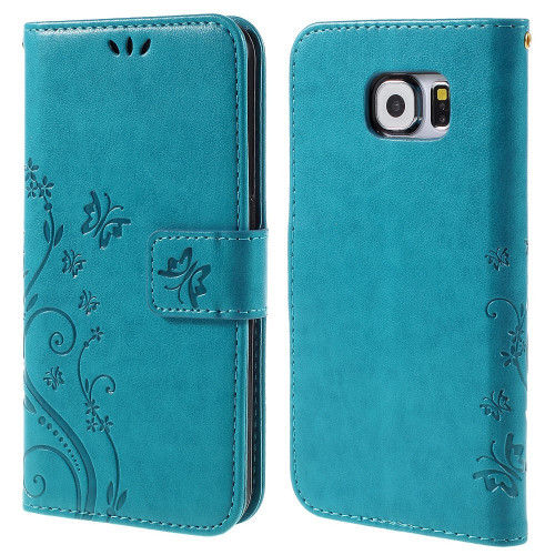 gebed Pompeii Ondergeschikt Bloemen Book Case - Samsung Galaxy S6 Hoesje - Blauw | GSM-Hoesjes.be