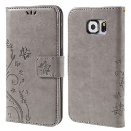 Coverup Bloemen & Vlinders Book Case - Samsung Galaxy S6 Hoesje - Taupe Grijs