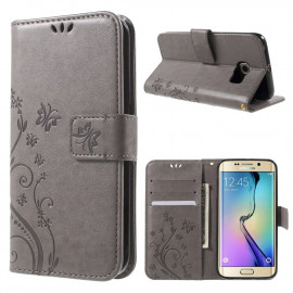 Coverup Bloemen & Vlinders Book Case - Samsung Galaxy S6 Edge Hoesje - Taupe Grijs