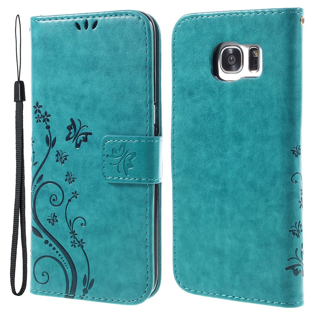 echtgenoot zingen stel voor Bloemen Book Case - Samsung Galaxy S7 Edge Hoesje - Blauw | GSM-Hoesjes.be