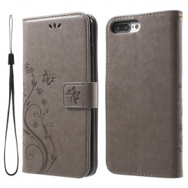 Coverup Bloemen & Vlinders Book Case - iPhone 8 Plus / 7 Plus Hoesje - Taupe Grijs