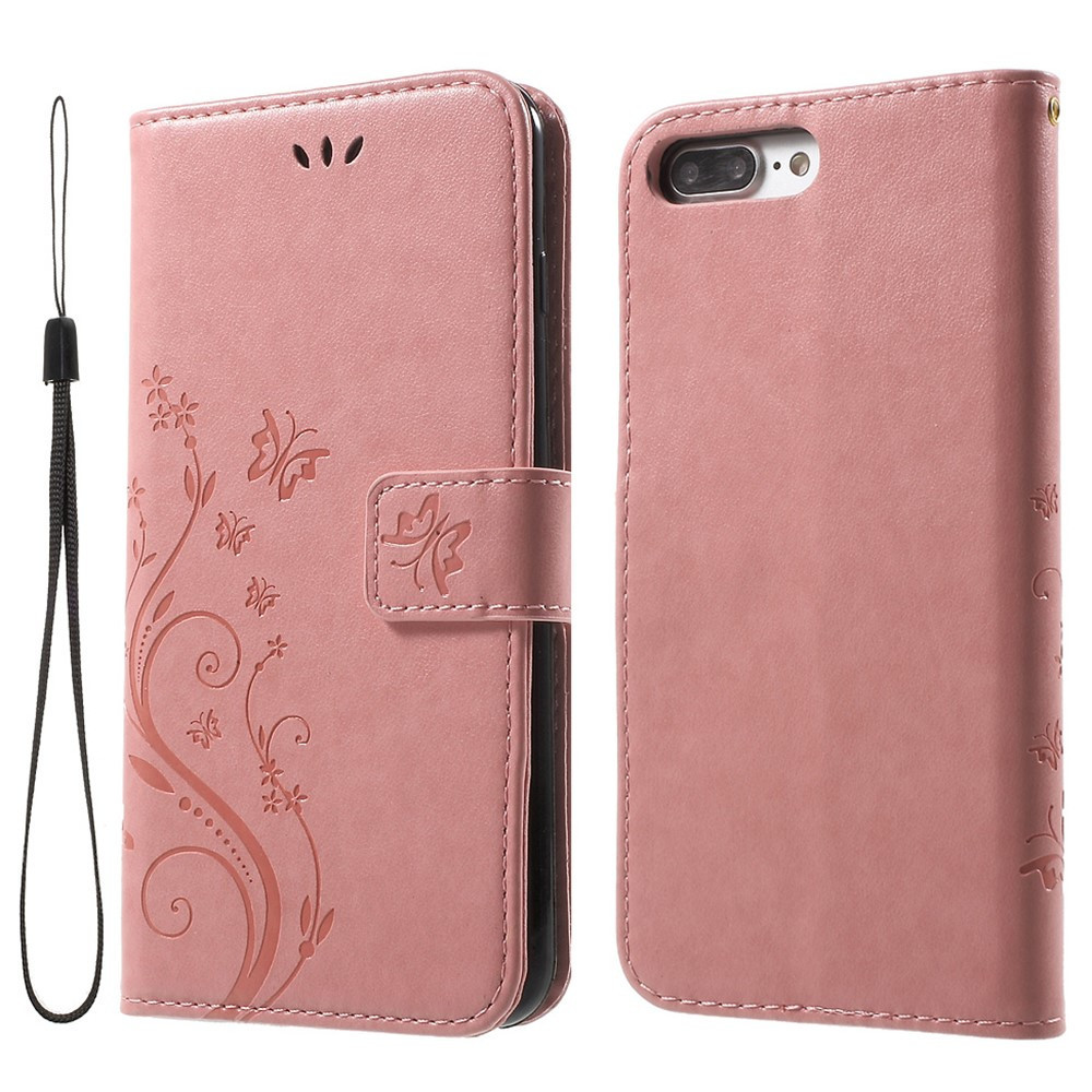 herfst Vaak gesproken tiener Book Case Hoesje Bloemen iPhone 8 Plus / 7 Plus - Pink | GSM-Hoesjes.be
