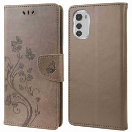 Coverup Bloemen & Vlinders Book Case - Motorola Moto E32(s) Hoesje - Taupe Grijs