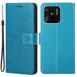 Coverup Bloemen & Vlinders Book Case - Xiaomi Redmi 10C Hoesje - Blauw