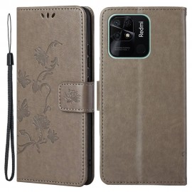 Coverup Bloemen & Vlinders Book Case - Xiaomi Redmi 10C Hoesje - Taupe Grijs