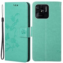 Coverup Bloemen & Vlinders Book Case - Xiaomi Redmi 10C Hoesje - Mintgroen