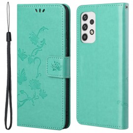 Bloemen Book Case - Samsung Galaxy A23 5G Hoesje - Cyan