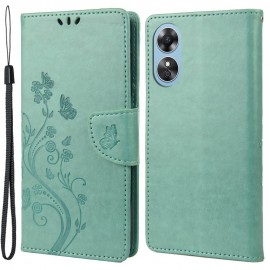 Coverup Bloemen & Vlinders Book Case - OPPO A17 Hoesje - Mintgroen