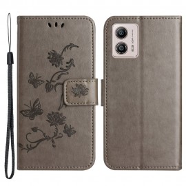 Coverup Bloemen & Vlinders Book Case - Motorola Moto G13 / G23 / G53 Hoesje - Taupe Grijs