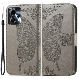 Coverup Vlinder Book Case - Motorola Moto G13 / G23 Hoesje - Taupe Grijs