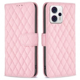 BINFEN Rhombus Book Case - Motorola Moto G13 / G23 / G53 Hoesje - Roze