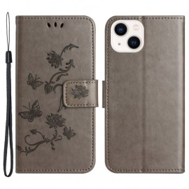 Coverup Bloemen & Vlinders Book Case - iPhone 15 Plus Hoesje - Taupe Grijs