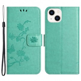 Coverup Bloemen & Vlinders Book Case - iPhone 15 Plus Hoesje - Mintgroen