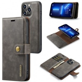 DG.MING 2-in-1 Book Case & Back Cover - iPhone 15 Pro Max Hoesje - Grijs