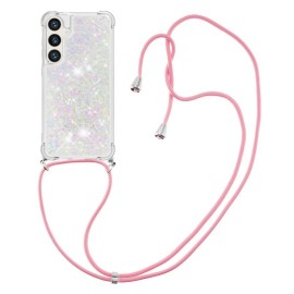 Coverup Liquid Glitter Back Cover met Koord - Samsung Galaxy S24 Hoesje - Wit