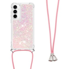 Coverup Liquid Glitter Back Cover met Koord - Samsung Galaxy A35 Hoesje - Pink