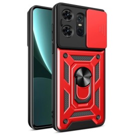 Coverup Armor Ring Kickstand Back Cover met Camera Shield - Motorola Edge 50 Pro Hoesje - Rood