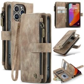 CaseMe C30 Book Case met Portemonnee - iPhone 16 Pro Hoesje - Bruin