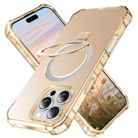 Coverup ShockProof TPU Back Cover met MagSafe Compatible Ring Kickstand - iPhone 16 Pro Hoesje - Goud