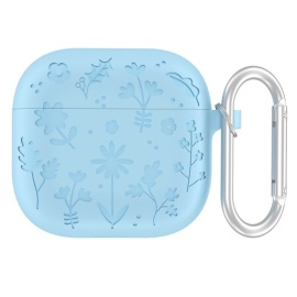 Coverup Bloemen Siliconen AirPods Case met Sleutelhanger - AirPods 4 Hoesje - Blauw