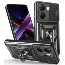 Coverup Armor Ring Kickstand Back Cover met Camera Shield - Xiaomi Poco X7 Pro Hoesje - Zwart