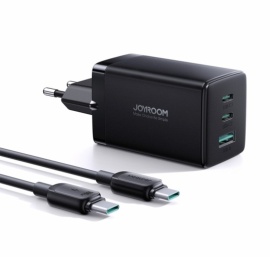 JOYROOM TCG01 65W GaN Ultra 3-Poorts Snellader met USB-C Kabel - Zwart