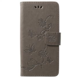 Bloemen & Vlinders Book Case - Samsung Galaxy S9 Hoesje - Taupe Grijs